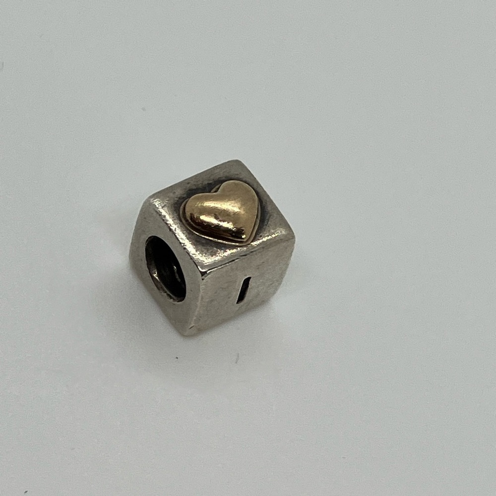 Pandora Sterling Silver ‘ I Love You ‘ w 14K Gold Heart Square Charm 790200